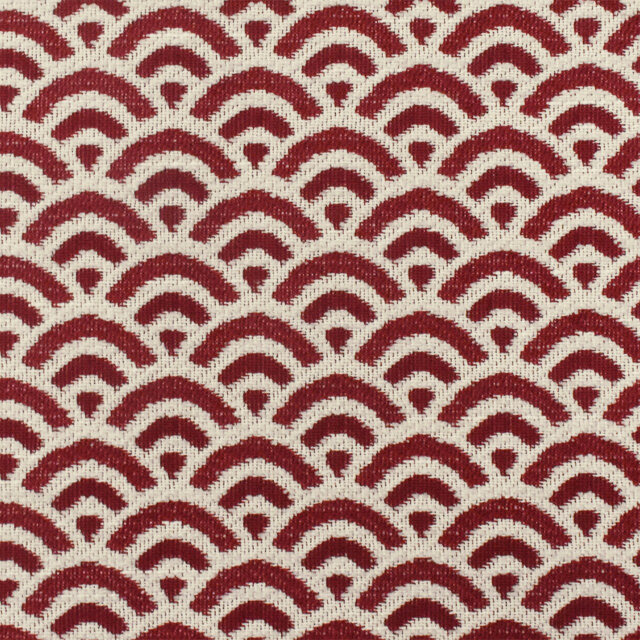 Red-Ivory Scallop Scale Poly Acrylic Chenille Damask Woven Home Decorating Fabric By the Yard